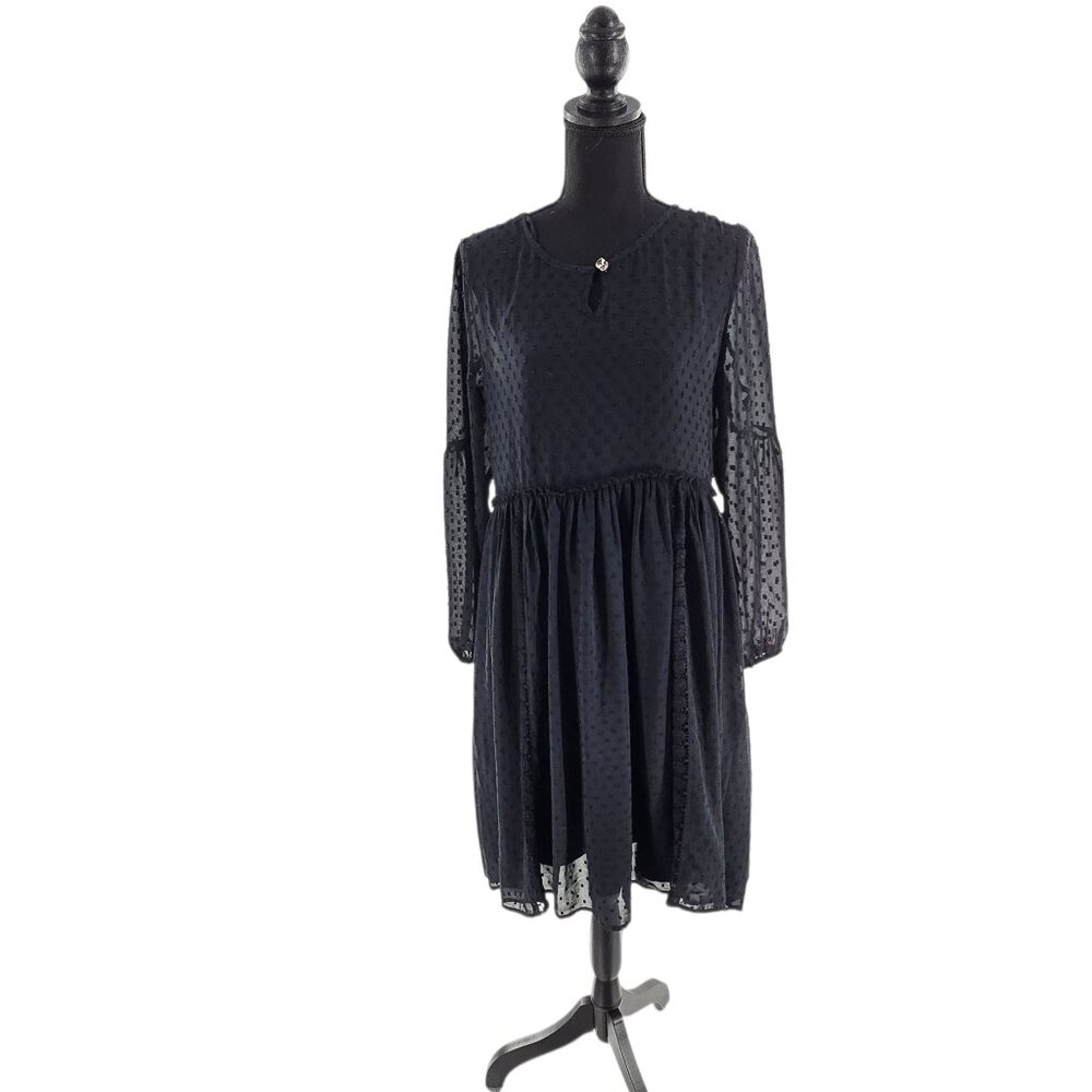 Matilda Jane Women's Dress Medium Nostalgia Charlie Swiss Dot Black‎ Peasant